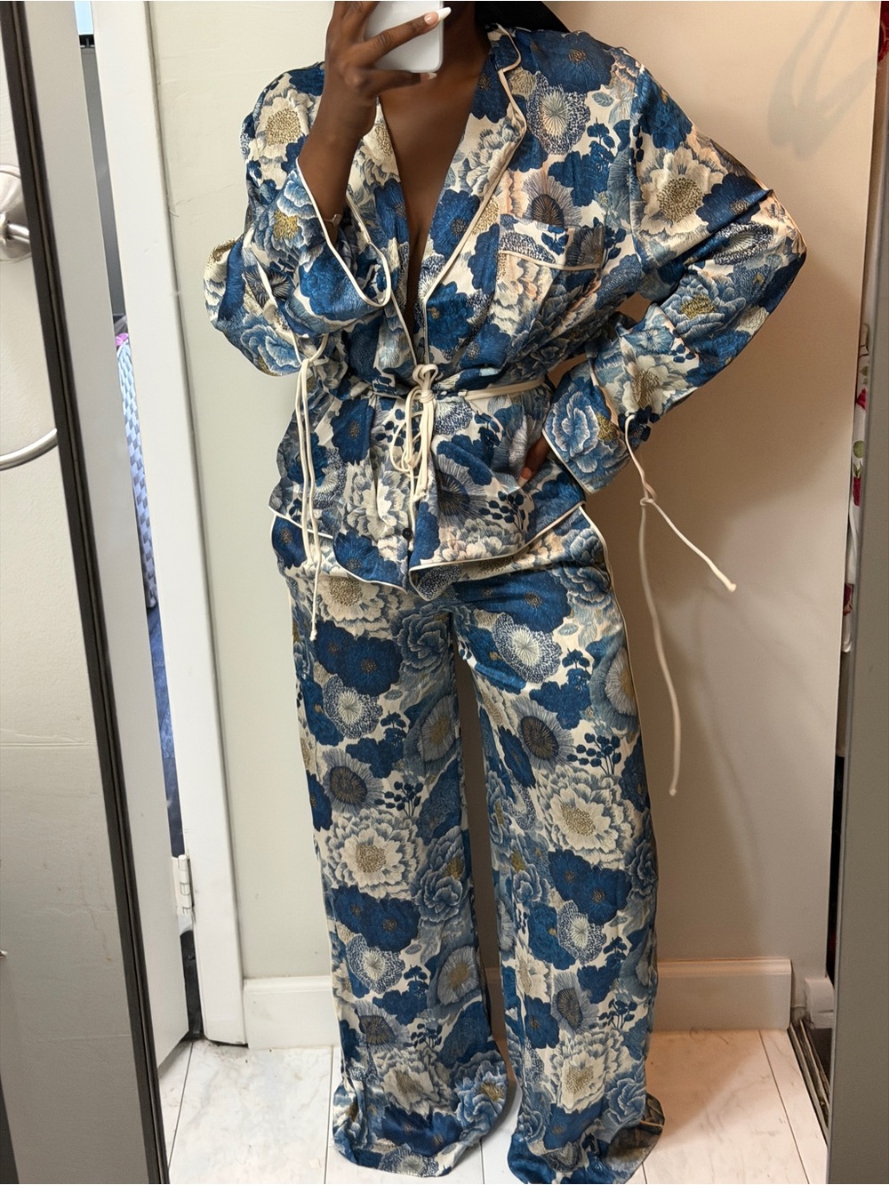 Zara Blue Floral Wide-Leg Pants and Kimono Pants Set - Picture 14 of 15
